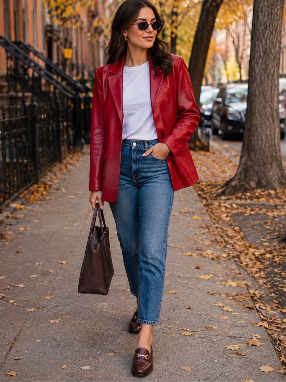 Preston & York Red Leather Blazer Jacket